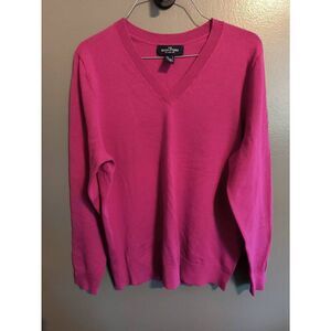 The Outfitters By Lands End Women's Size Large Pink V Neck Acrylic Blend Sweater